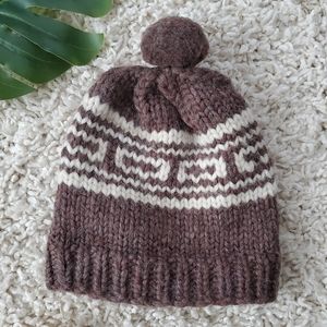 NWT Vintage 100% Wool Nordic Toque Hat with Pompom 80s